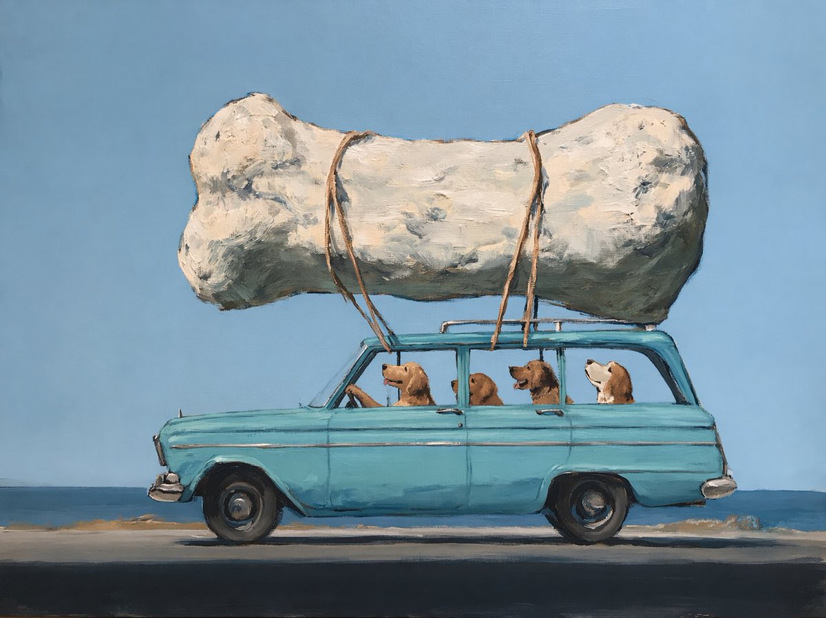 Social Media Post - Dogs Carrying Giant Bone by the Sea