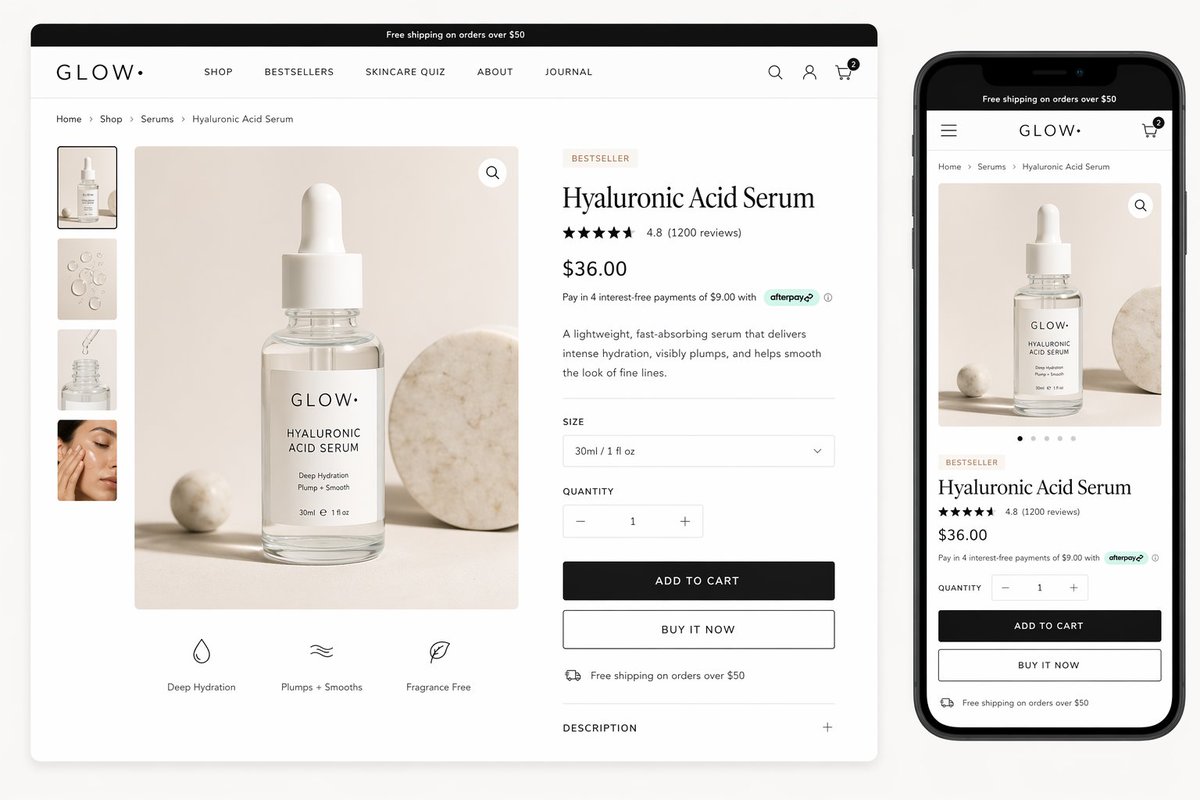 E-commerce Main Image - Luxury Skincare Product Page Mockup