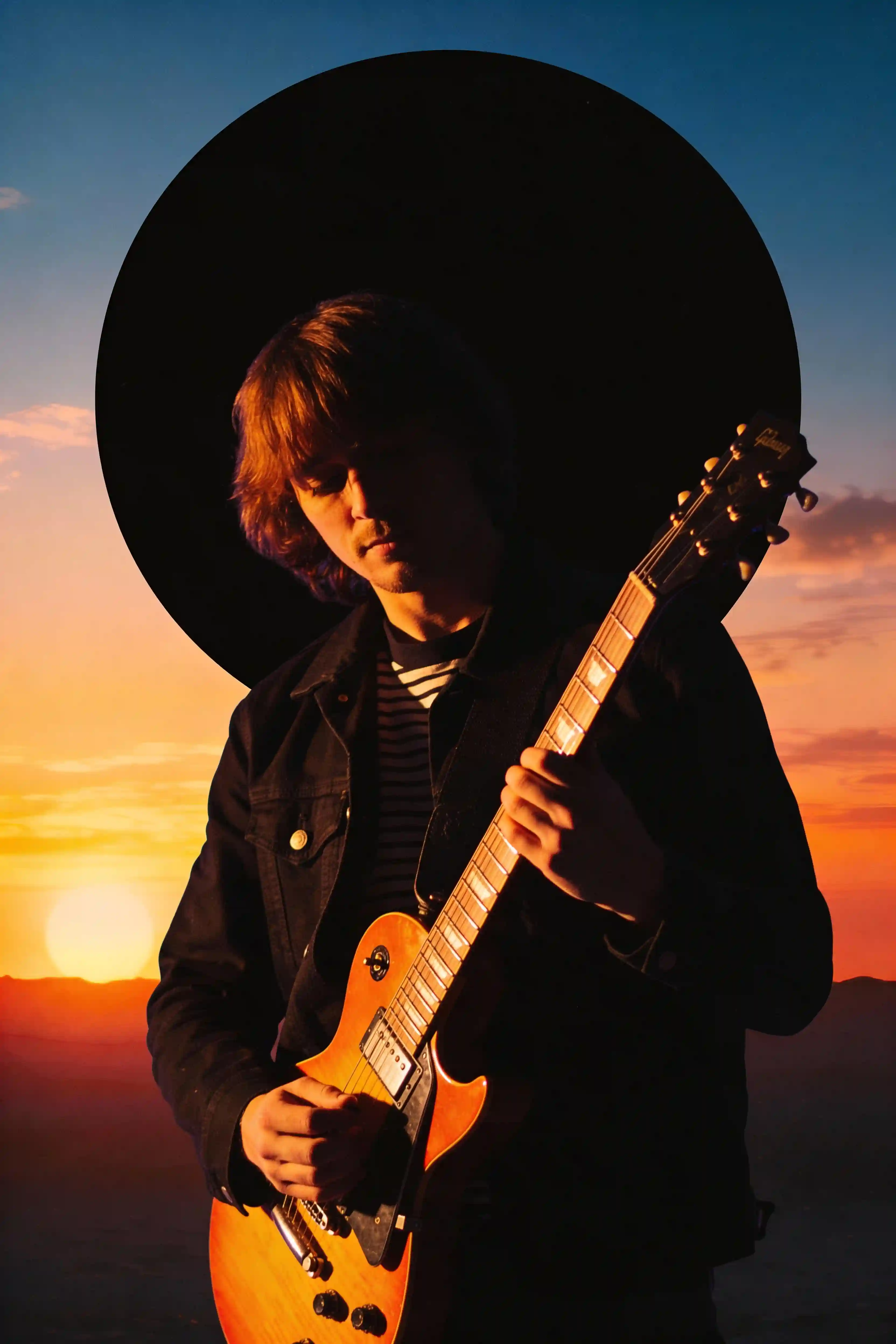 Synthwave Guitarist Silhouette