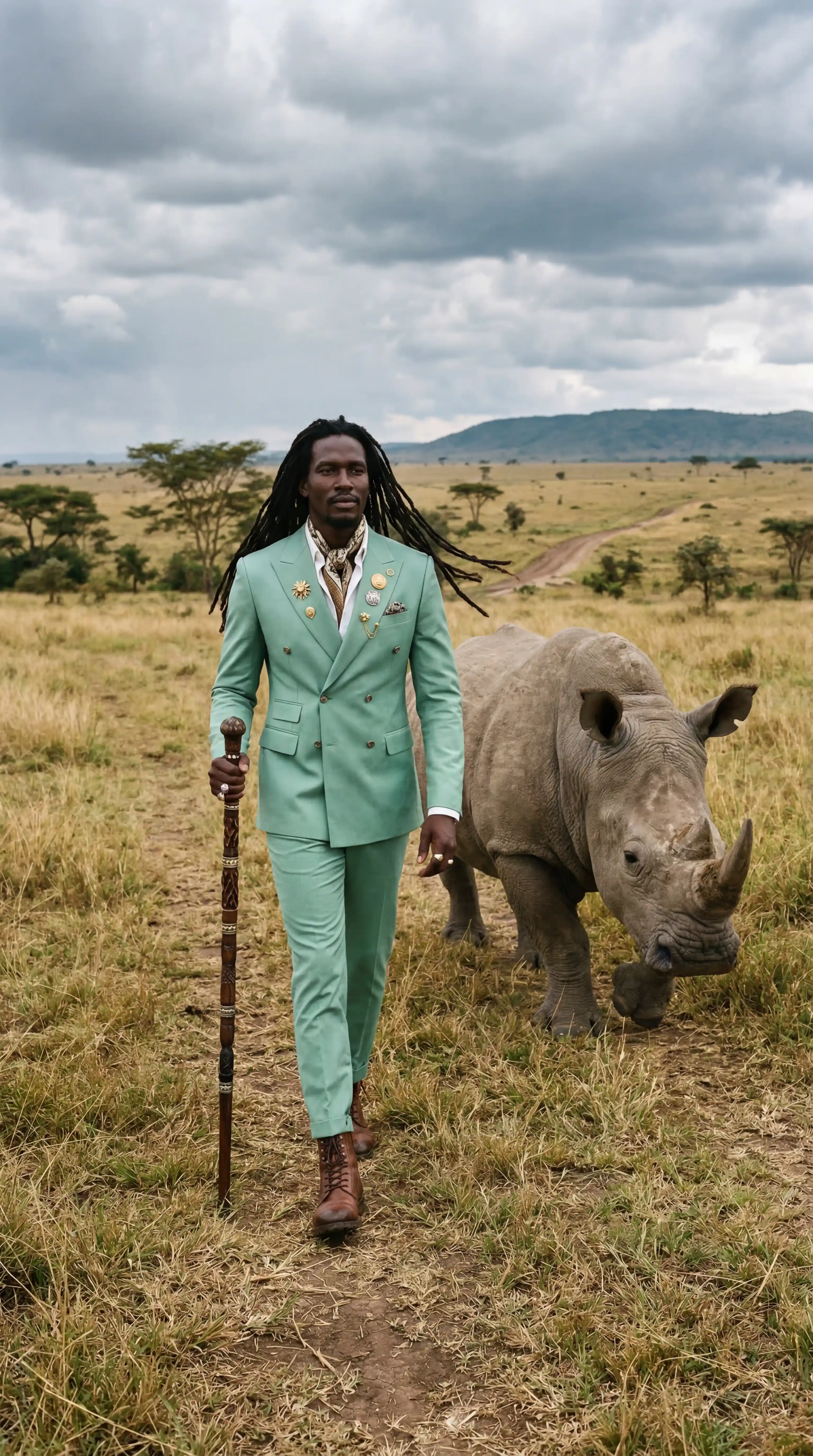 African Man with Rhino