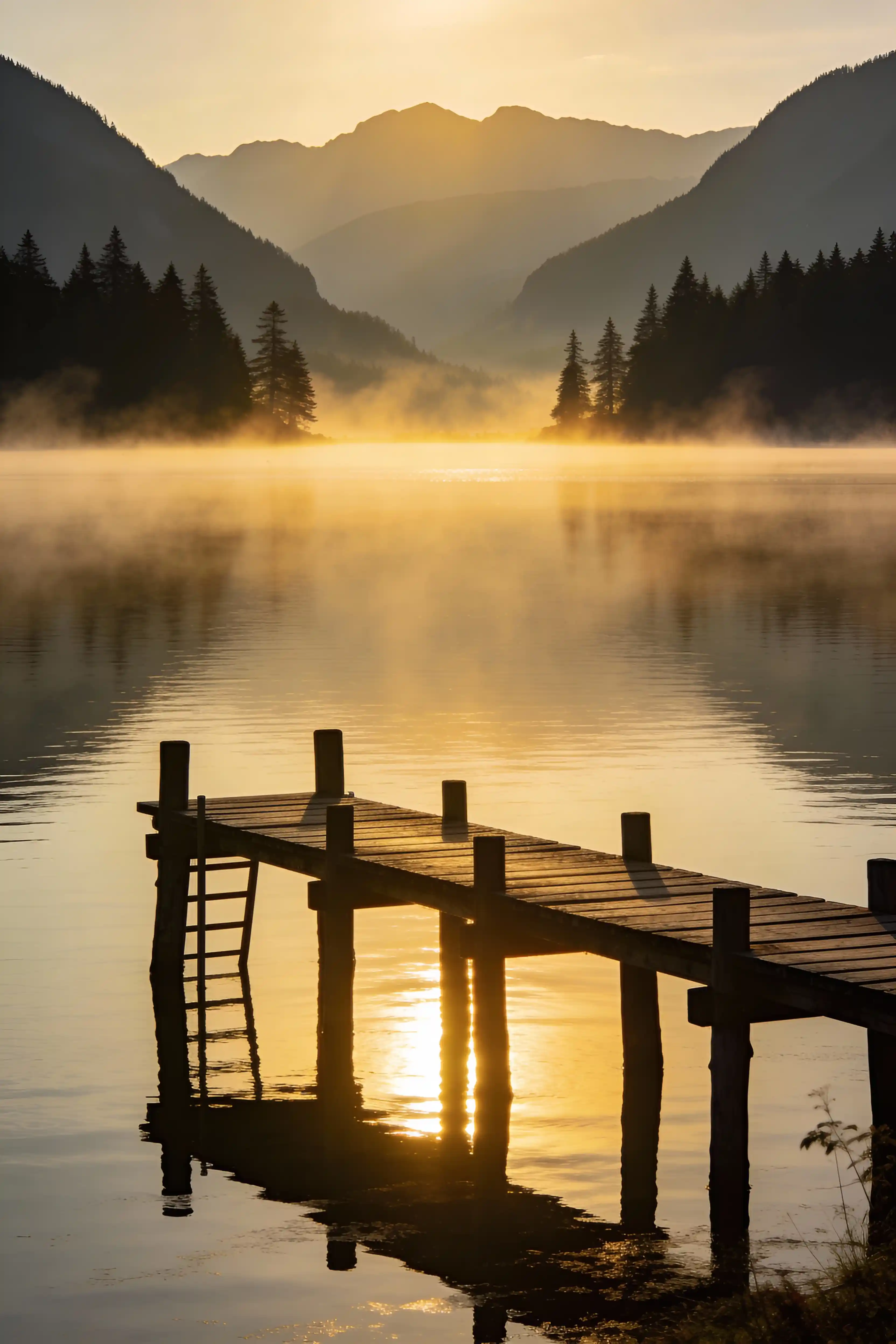 Misty Lake Pier at Dawn