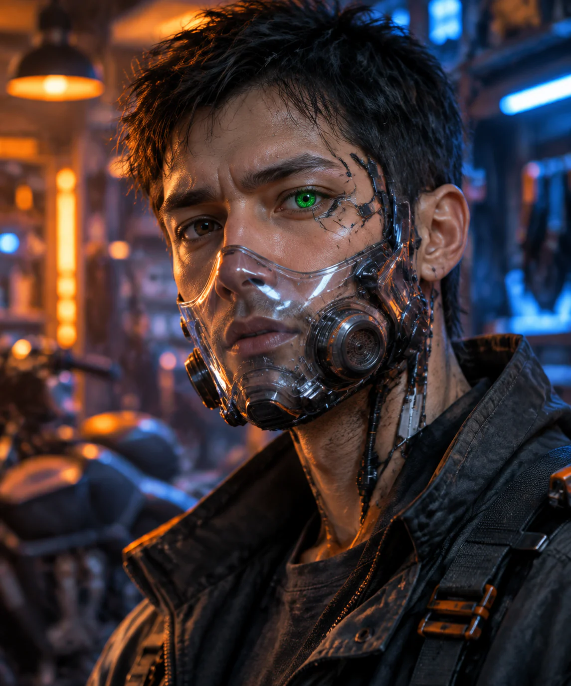 Ejemplo de GPT Image 2.5: Estudio de personaje cyberpunk