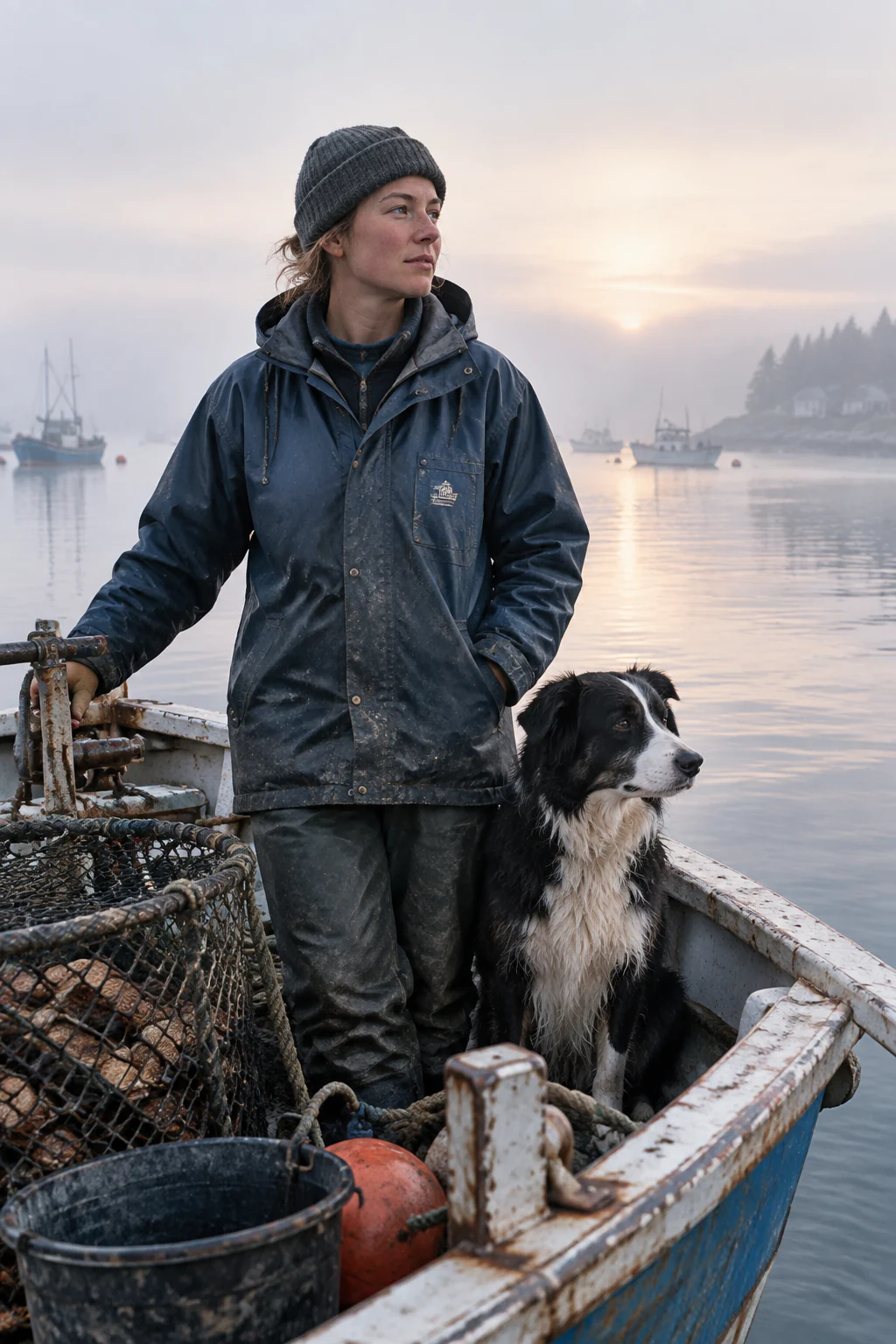 Salida de Sunburst: un pescador con su perro en un barco